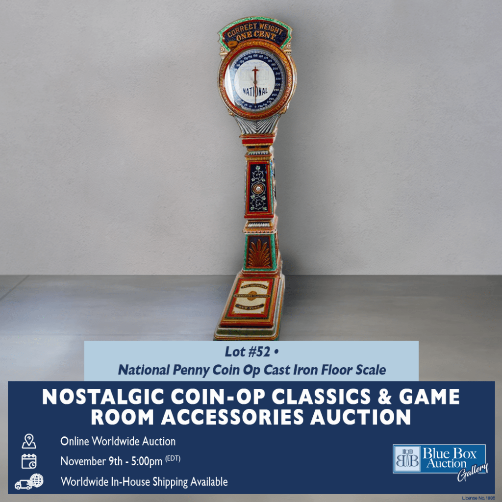 Lot 52: National Penny coin-operated cast iron floor scale