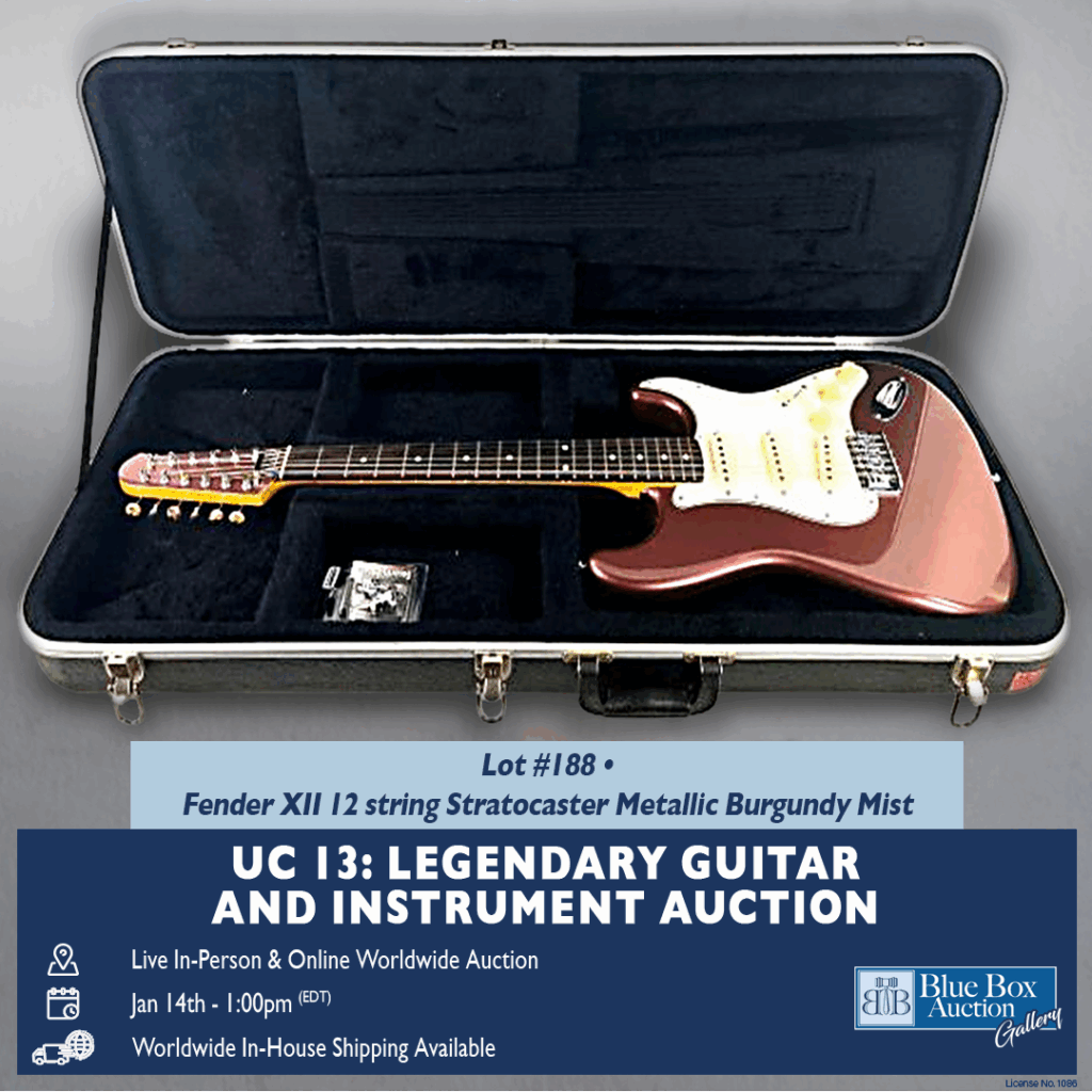 Lot 188: Fender XII 12-string Stratocaster in metallic burgundy mist, in its case
