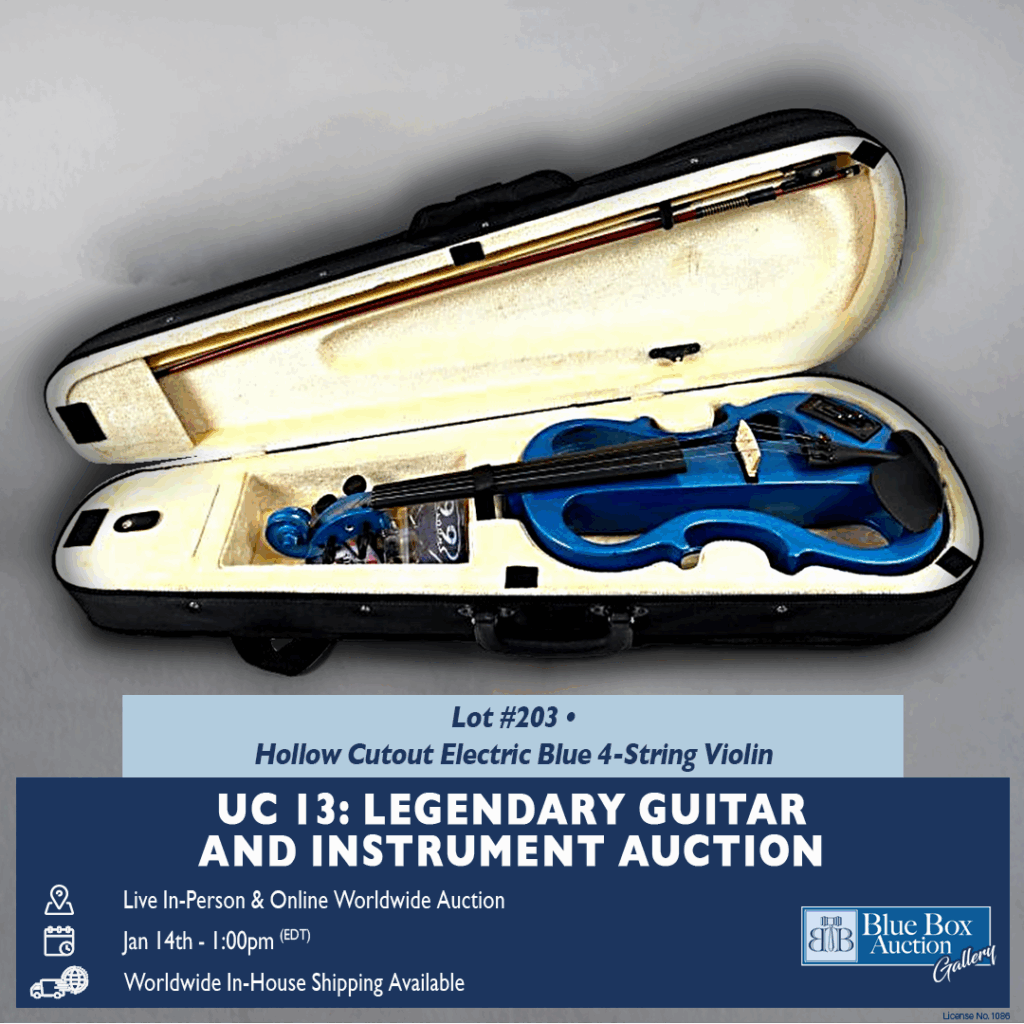 Lot 203: electric blue hollow cutout 4-string violin in its case