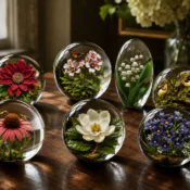 Elegant glass paperweights with floral details